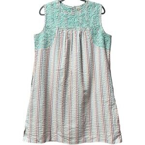 Sister Mary Madeline Indi Cotton Stripe Seersucker Embroidered House Dress M